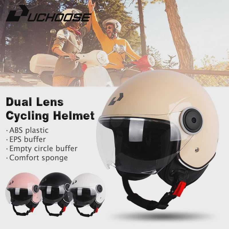 Vintage Open Motorhelm met Dubbel Vizier - DOT Gecertificeerd, Retro Stijl