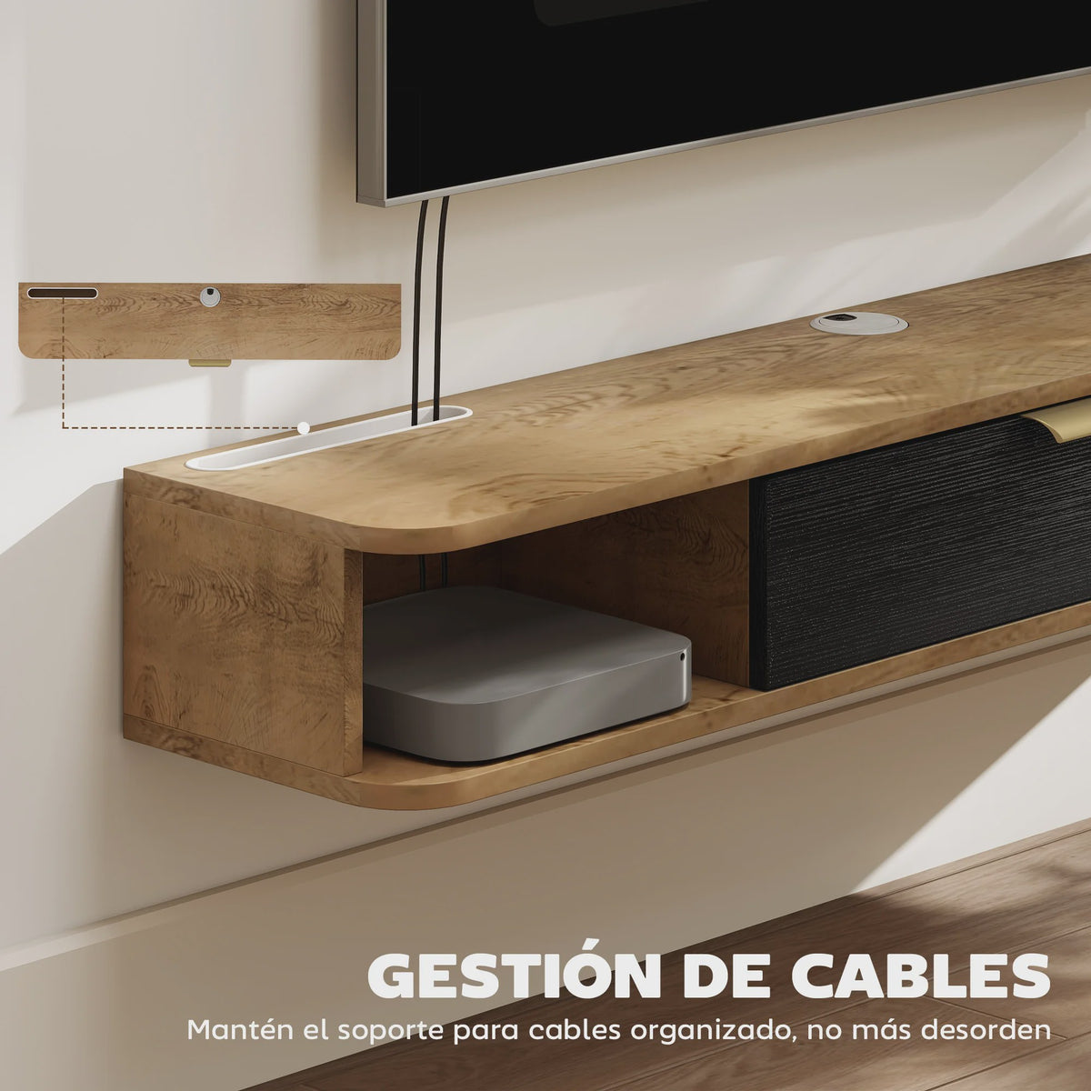 Zwevende TV Meubel met Wandrek in Eikenlook - 120 cm Breed