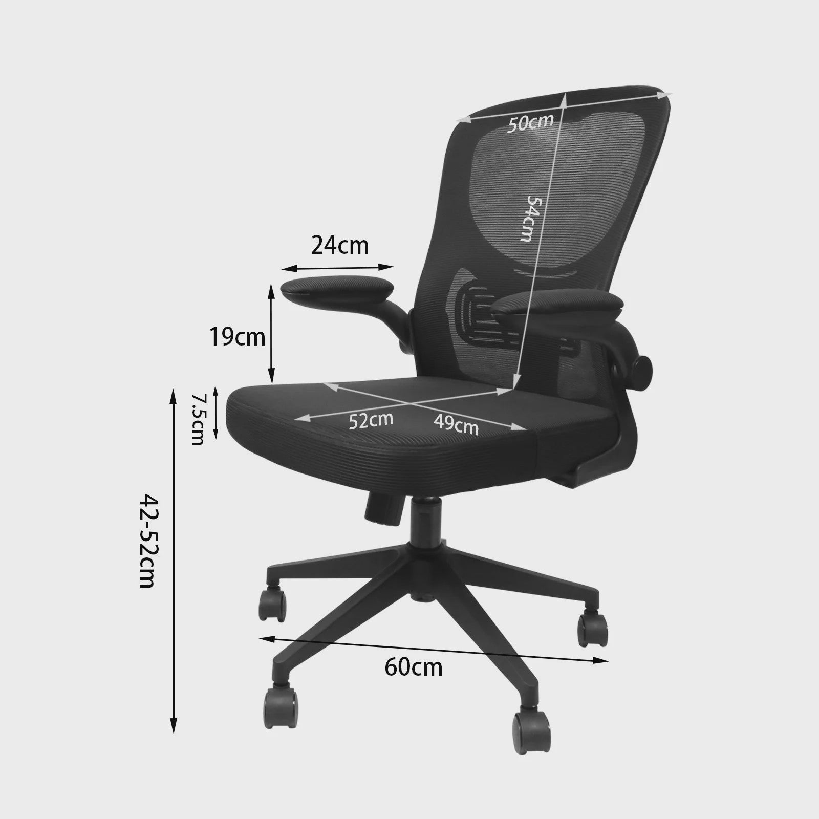 Ergonomische Bureaustoel met Mesh Rugleuning, Opklapbare Armleuningen en Lendensteun - Verstelbaar en Comfortabel