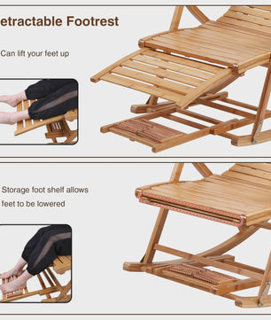 Luxe Bamboe Schommelstoel - Verstelbare Lounger met Voetensteun