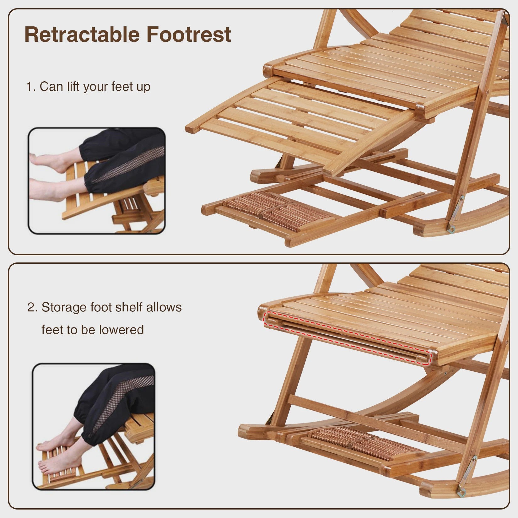 Luxe Bamboe Schommelstoel - Verstelbare Lounger met Voetensteun