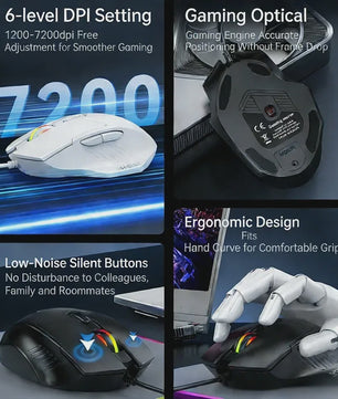 Ergonomische USB Bedrade Gaming Muis met 6 Knoppen en 7200 DPI