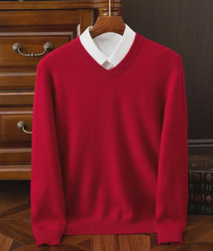 Heren V-hals Trui 100% Merino Wol & Kasjmier - Smart Casual Pullover