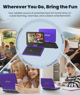 IeGeek Draagbare DVD Speler 11.5 inch met 9.5 inch HD Scherm - Paars, 5 Uur Batterij, USB/SD, TV Sync - Ideaal voor Kinderen en Reizen
