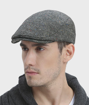 Heren Visgraat Wolmix Flat Cap - Stijlvolle Newsboy & Gatsby Pet voor Winter & Outdoor