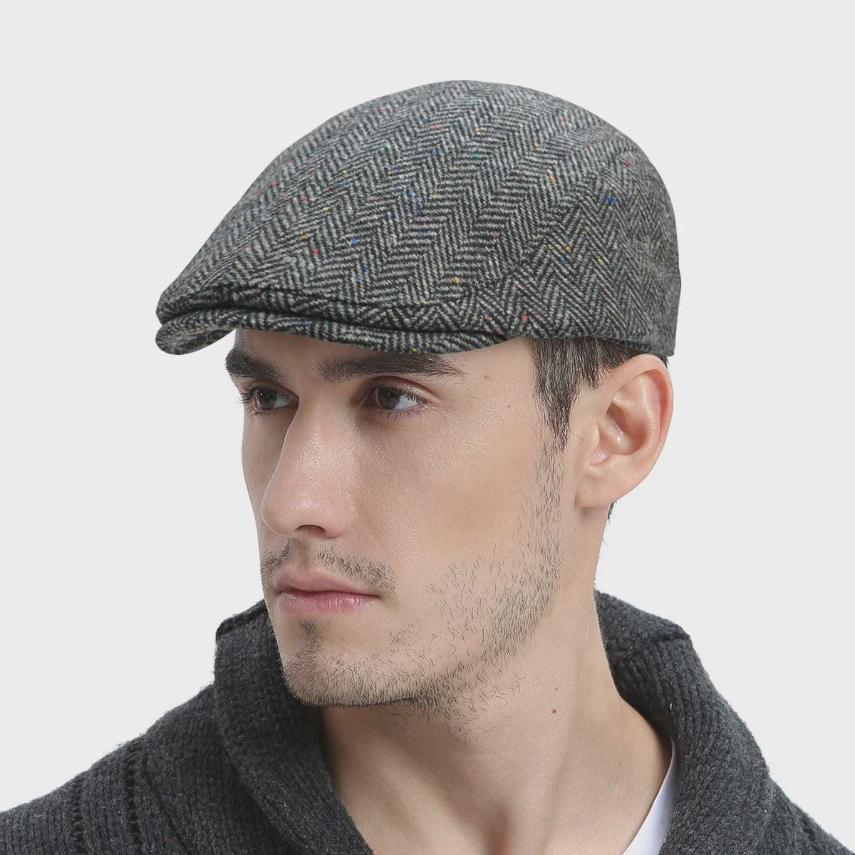 Heren Visgraat Wolmix Flat Cap - Stijlvolle Newsboy & Gatsby Pet voor Winter & Outdoor