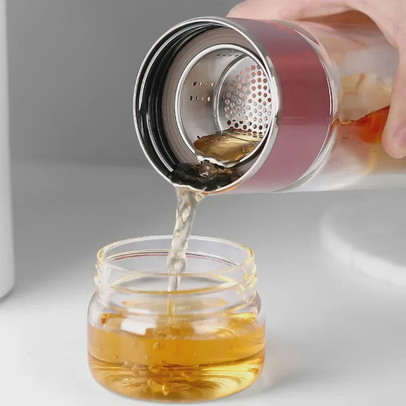 Dubbellaagse Glazen Theefles met Infuser - 420ml - Hittebestendig Borosilicaatglas
