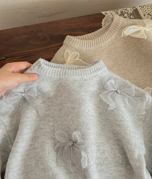 Schattige Gebreide Kinder Trui met Strikjes - Perfect voor Herfst & Winter