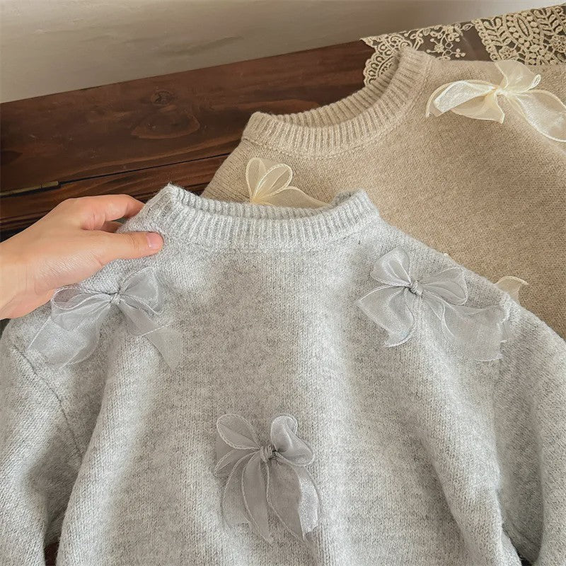 Schattige Gebreide Kinder Trui met Strikjes - Perfect voor Herfst & Winter