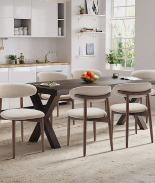 Set van 2 Beige Eetkamerstoelen - Scandinavische Stijl, Modern & Gestoffeerd met Houten Poten