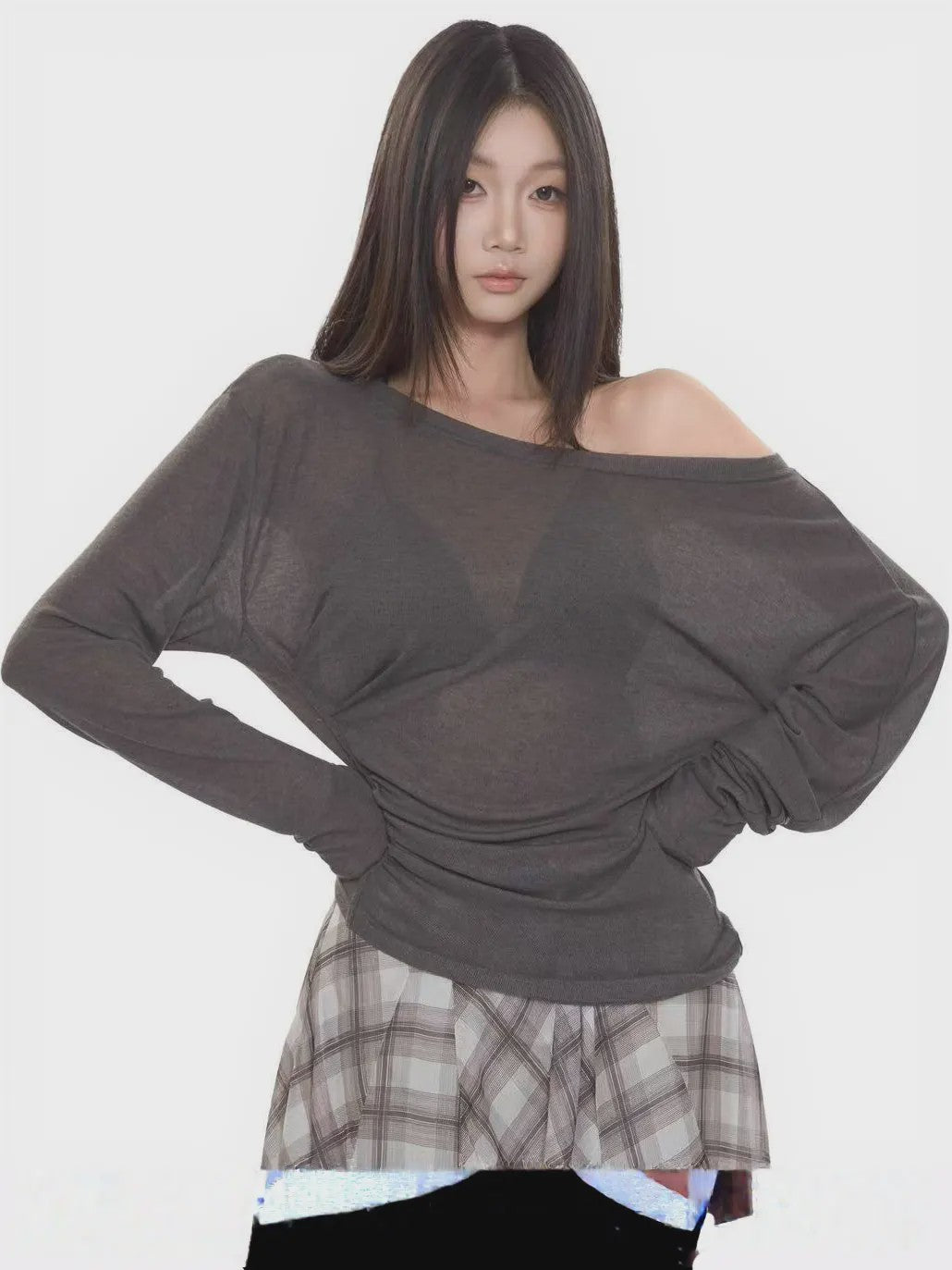 Dames Oversized T-shirt met Lange Mouwen en Off-Shoulder Design - Sexy Bandage Detail