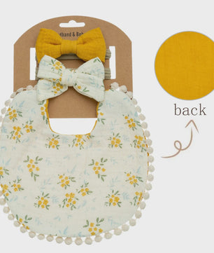 Babyset: 3x Babyluiers met Strik Haarbandjes - Bloemenprint & Pompons