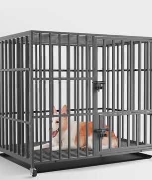 Robuuste Metalen Hondenkennel met 3 Deuren, Wielen en Uitneembare Lade