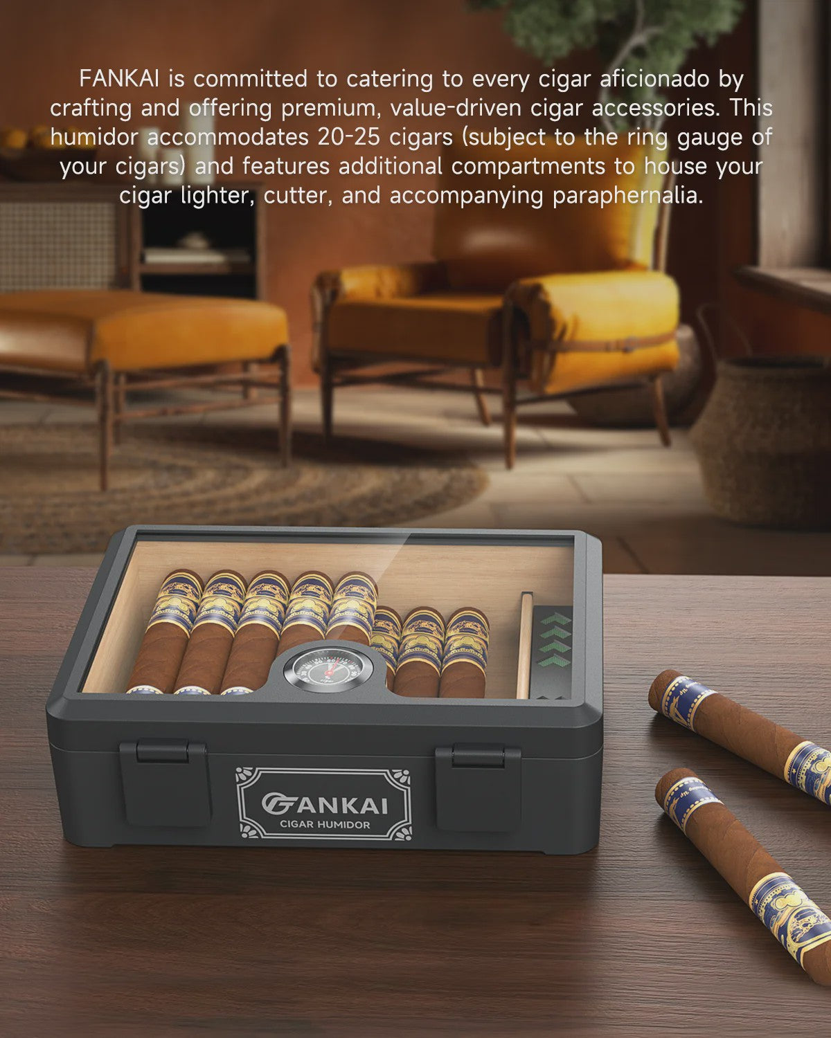 Luxe Glazen Sigaren Humidor met Hygrometer & Humidifier - Cedar Hout - Crushproof