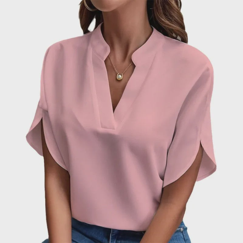 Zomerse Dames Blouse met V-hals en Halve Mouwen - Casual & Elegant
