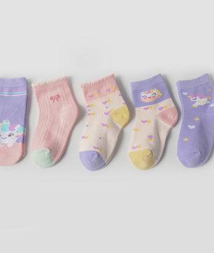5 Paar Kindersokken Meisjes met Unicorn & Strik - Leuke Cartoon Mid-Calf Sokken voor Dagelijks Gebruik