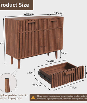 Mid-Century Houten Buffetkast met 2 Lades en 2 Deuren - Stijlvolle Console voor Woonkamer of Hal
