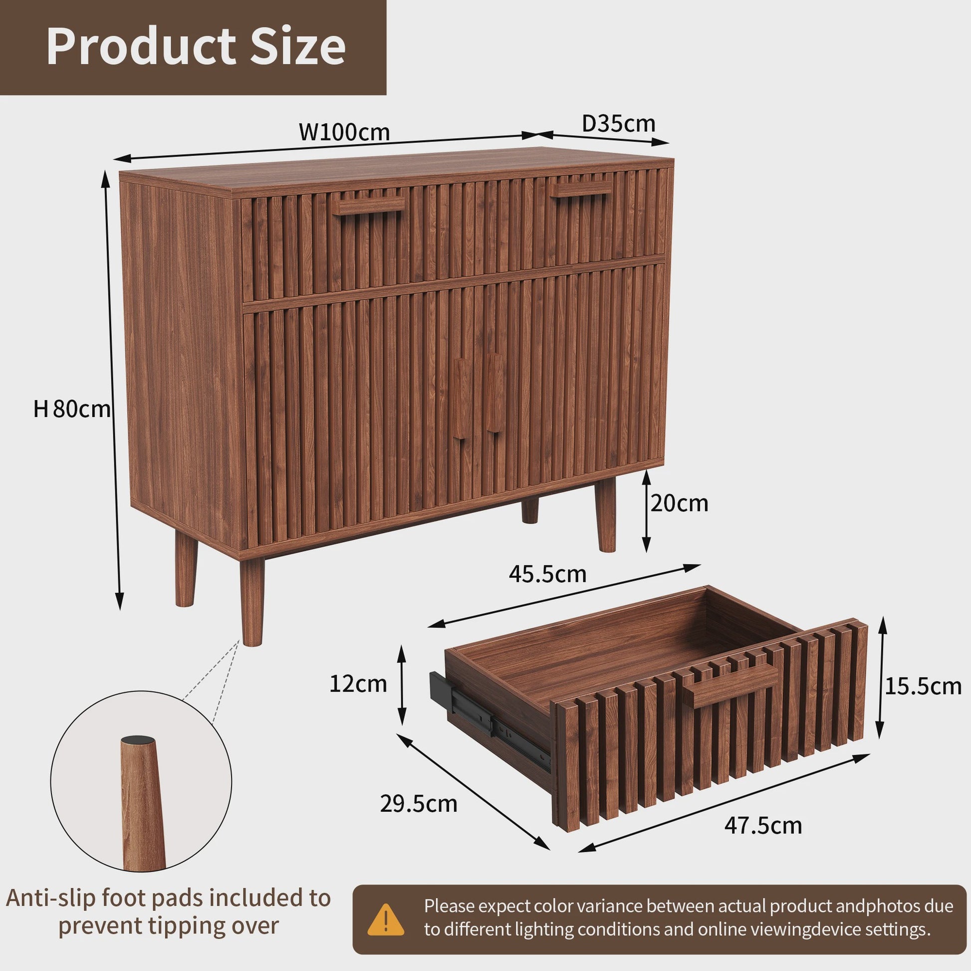 Mid-Century Houten Buffetkast met 2 Lades en 2 Deuren - Stijlvolle Console voor Woonkamer of Hal