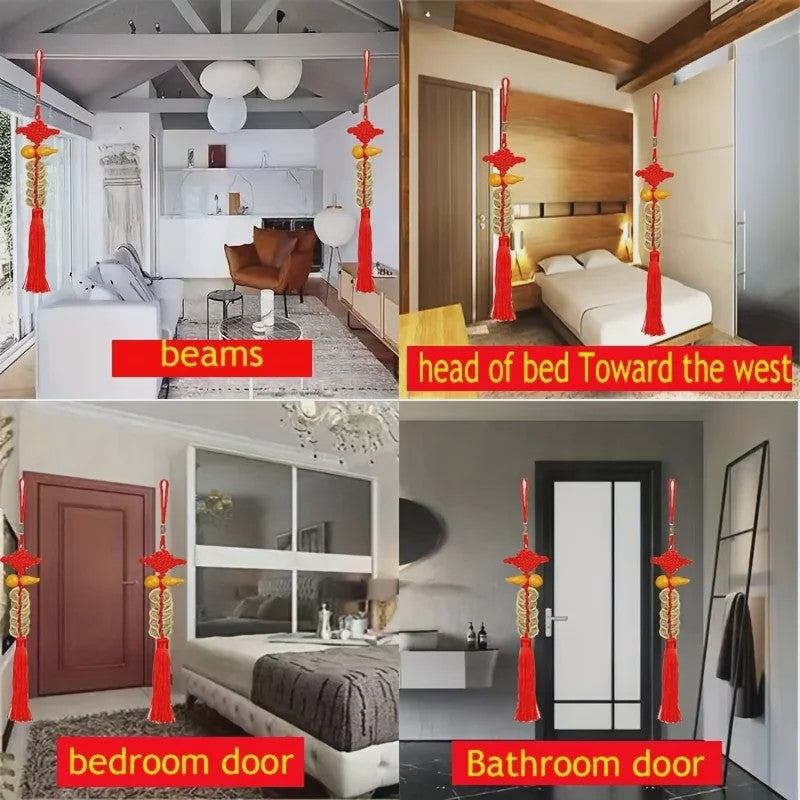 Chinese Feng Shui Munt Hanger met Vijf Keizers Munten en Kalebas - Geluk & Welvaart