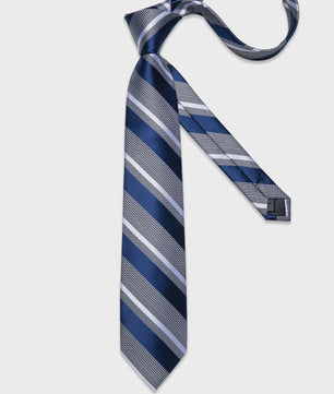 Luxe Blauwe Gestreepte Heren Das Set met Pochet & Manchetknopen - 8cm Breed