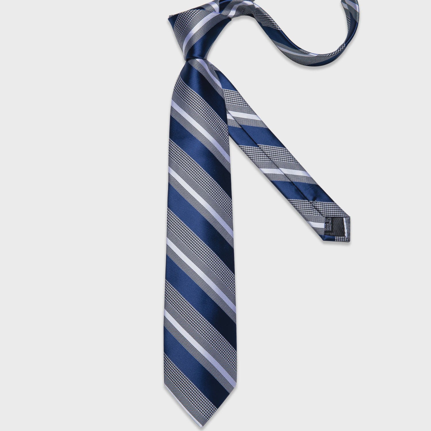 Luxe Blauwe Gestreepte Heren Das Set met Pochet & Manchetknopen - 8cm Breed