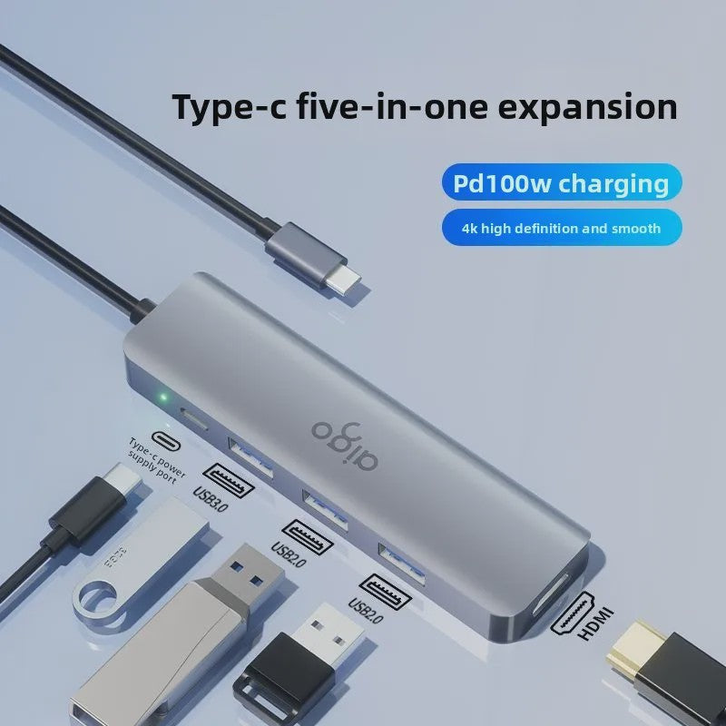 Aigo USB-C Hub met HDMI, PD Snellaadpoort en 3x USB 3.0 voor Laptops