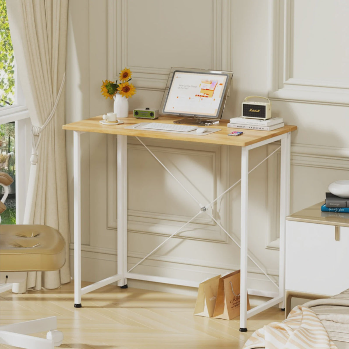 Opvouwbaar Bureau met Wielen en Opbergruimte - 80x45cm - Compact Werkstation