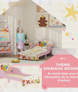 AIYAPLAY Kinder Vloerbed met Dierenprint - 140x70 cm - Inclusief Beschermpanelen & Lattenbodem