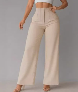 Elegante Dames Pantalon met Hoge Taille en Wijde Pijpen - Perfect voor Kantoor en Casual Gelegenheden