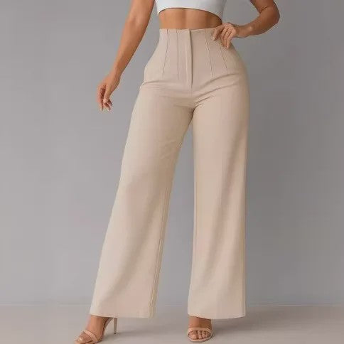 Elegante Dames Pantalon met Hoge Taille en Wijde Pijpen - Perfect voor Kantoor en Casual Gelegenheden