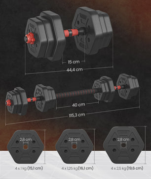 SONGMICS Verstelbare Dumbbell Set - Hexagon Vorm, 20kg Totaal Gewicht, Ideaal voor Krachttraining