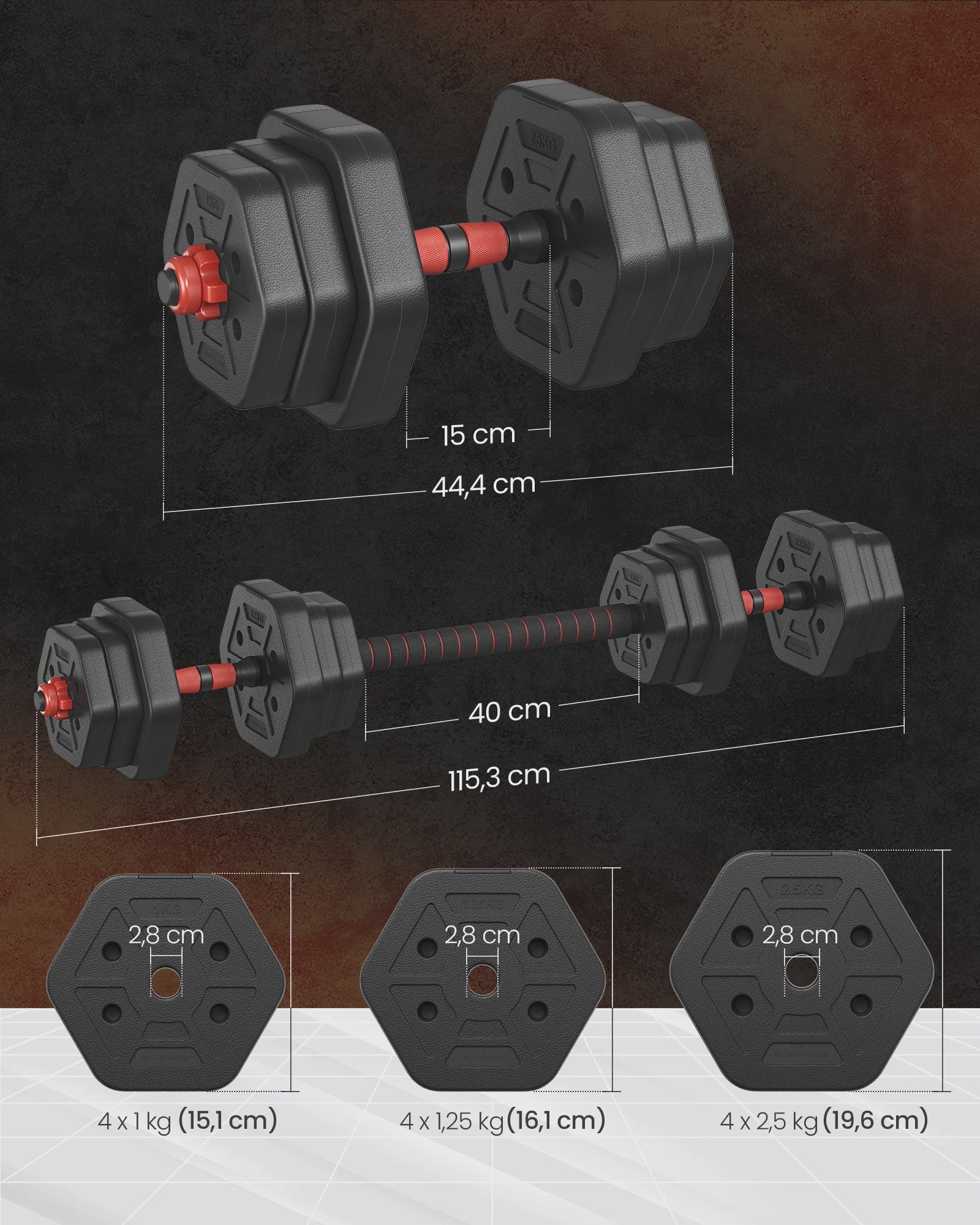 SONGMICS Verstelbare Dumbbell Set - Hexagon Vorm, 20kg Totaal Gewicht, Ideaal voor Krachttraining