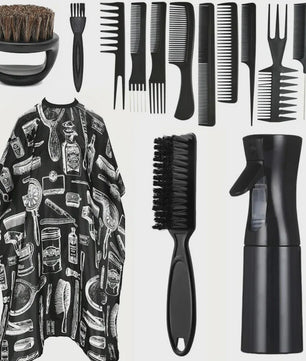 Professionele Barbershop Set: Kapmantel, Kammen, Borstels en Sprayfles