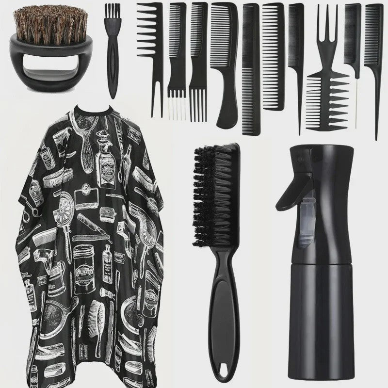 Professionele Barbershop Set: Kapmantel, Kammen, Borstels en Sprayfles