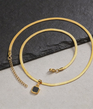 Vnox Heren Ketting met Geometrische Vierkante Natuursteen Hanger - Goud/Zilver Kleur Roestvrij Staal Blade Ketting