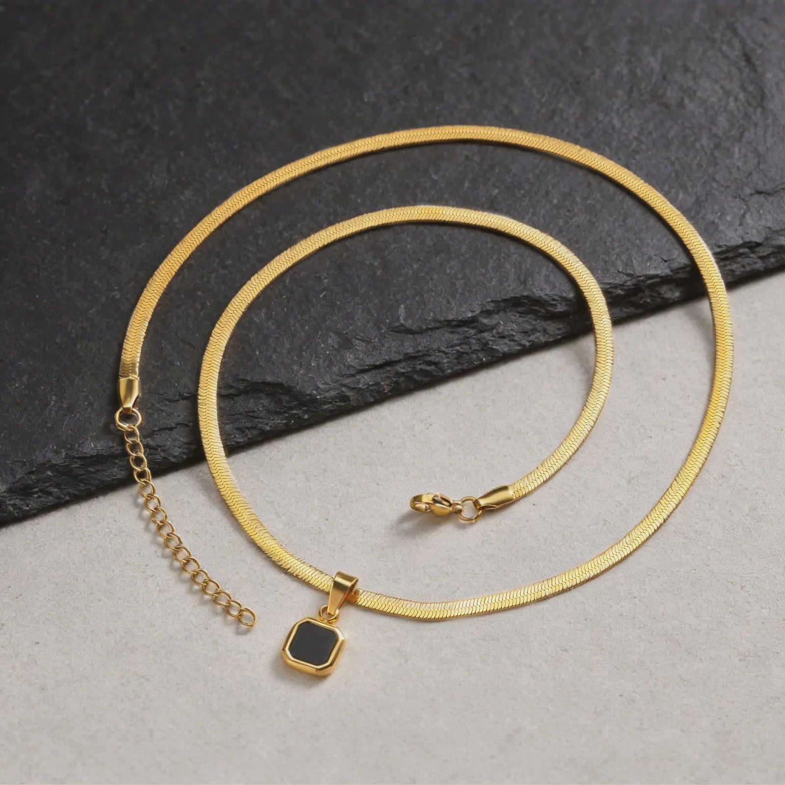 Vnox Heren Ketting met Geometrische Vierkante Natuursteen Hanger - Goud/Zilver Kleur Roestvrij Staal Blade Ketting