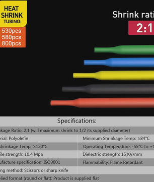 Set Hittekrimpbuis 2:1 - Diverse Aantallen (164-800 Stuks) voor Kabelisolatie en Reparatie