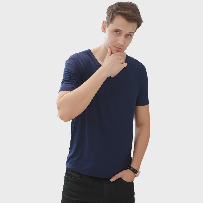 Heren IJszijde T-shirt met Korte Mouwen en V-hals - Ademend, Dun en Naadloos