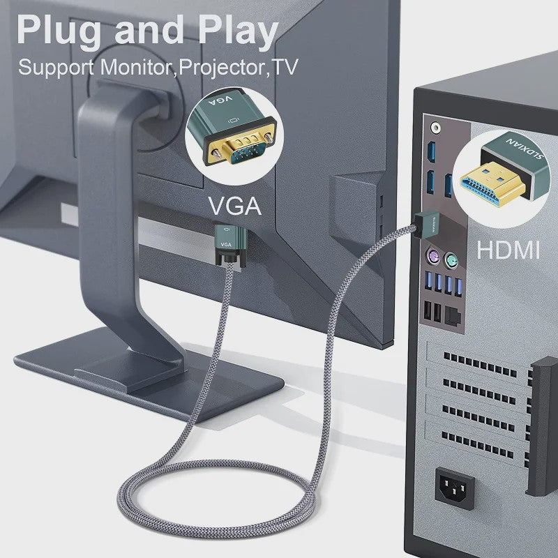 HDMI naar VGA Kabel - Aluminium, Nylon Gevlochten, Vergulde Connectoren - 1080P