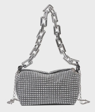 Glamoureuze Strass Bucket Bag met Glitter Ketting - Mini Crossbody Tasje