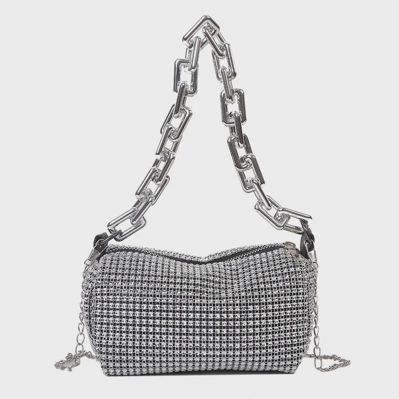 Glamoureuze Strass Bucket Bag met Glitter Ketting - Mini Crossbody Tasje