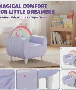 Paarse Kinderfauteuil met Eenhoorn Design - Zachte Leeshoek voor Kinderen