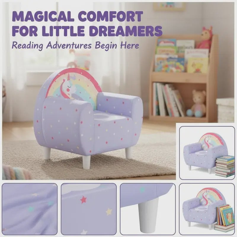 Paarse Kinderfauteuil met Eenhoorn Design - Zachte Leeshoek voor Kinderen