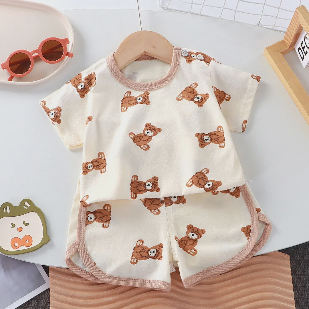 Zomerse Katoenen Kinderkleding Set: T-shirt & Shorts met Leuke Prints (0-4 Jaar)