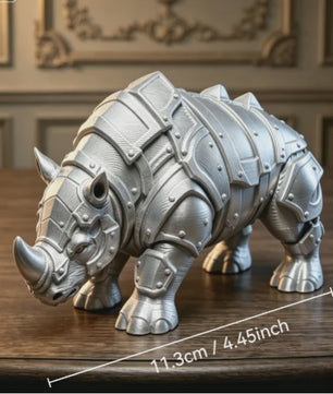 3D Geprinte Gepantserde Neushoorn Figuur - Middeleeuwse Rivet Punk Sculptuur