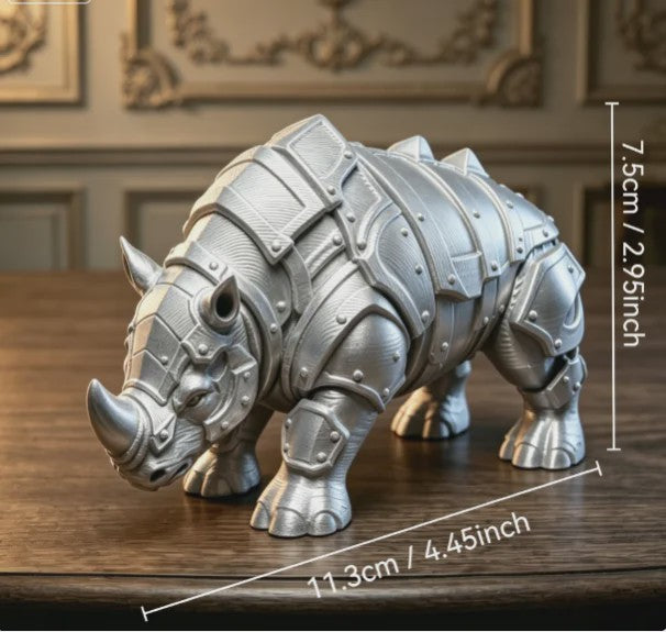 3D Geprinte Gepantserde Neushoorn Figuur - Middeleeuwse Rivet Punk Sculptuur