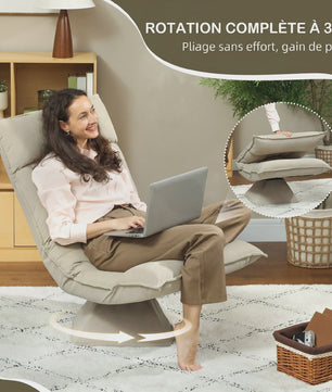 Verstelbare Draaistoel met 5 standen en zacht velours - Beige