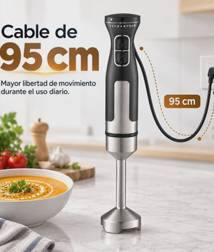 Krachtige 1000W Handmixer met 15 Snelheden, Turbo & RVS Steel - Perfect voor Soepen, Sauzen en Smoothies. Ergonomisch & 95cm Snoer.