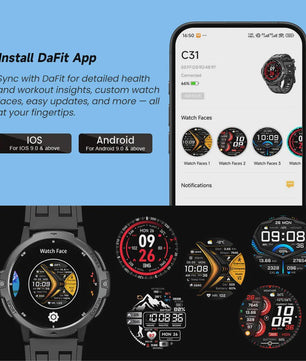 LEADOYS C31 GPS Smartwatch Heren - Outdoor Fitness, Zwemmen & Hardlopen met Hartslagmeter