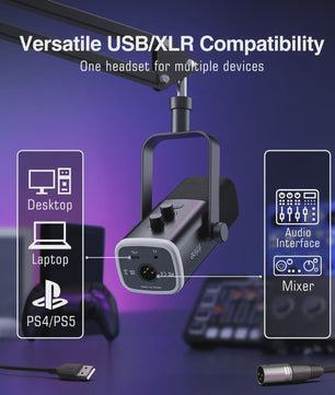 FIFINE AM8T XLR/USB Microfoon Kit met Armatuur, Mute, RGB & Hoofdtelefoonaansluiting - Gaming & Streaming